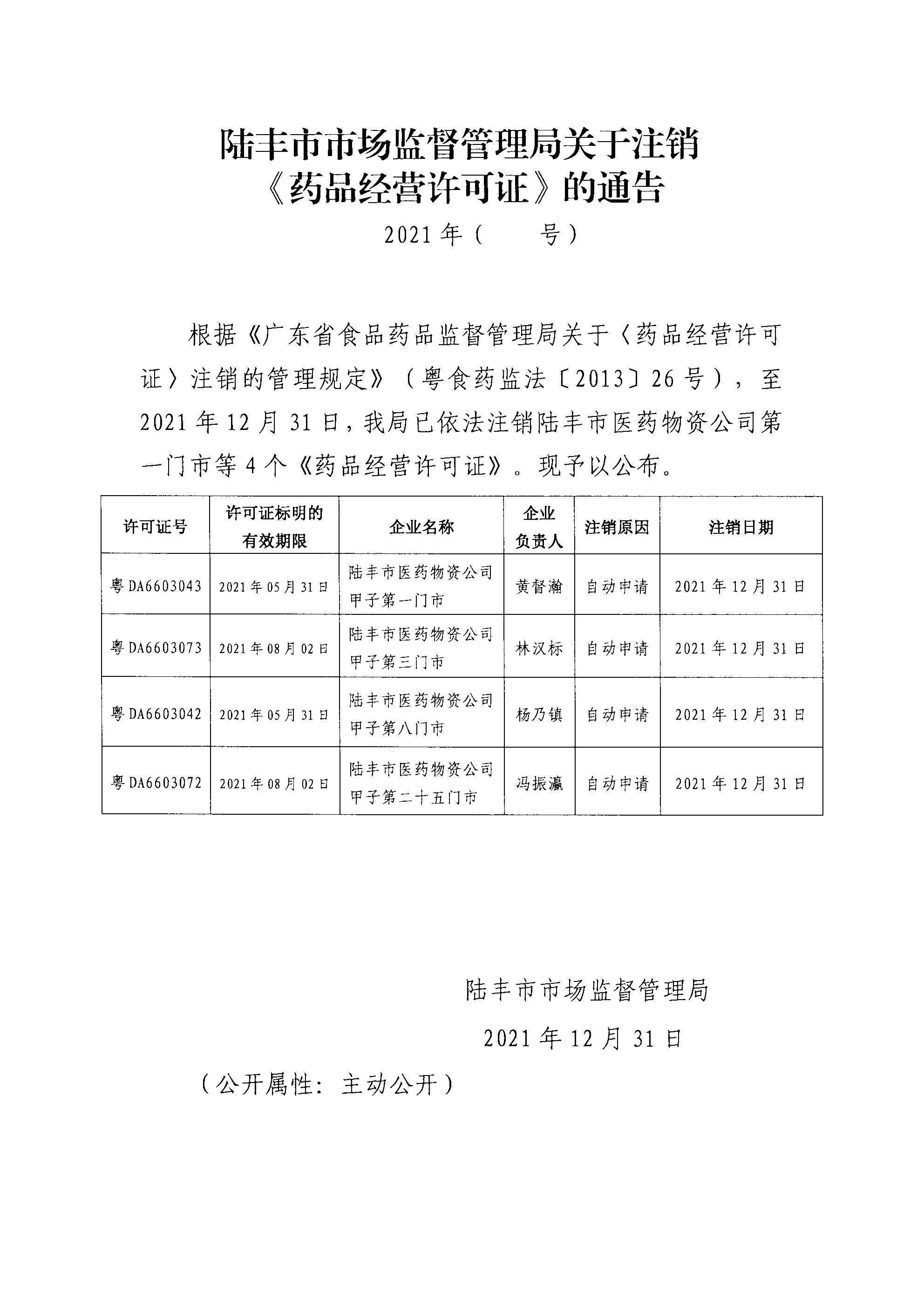 陸豐市市場(chǎng)監(jiān)督管理局關(guān)于注銷《藥品經(jīng)營(yíng)許可證》的通告.jpg